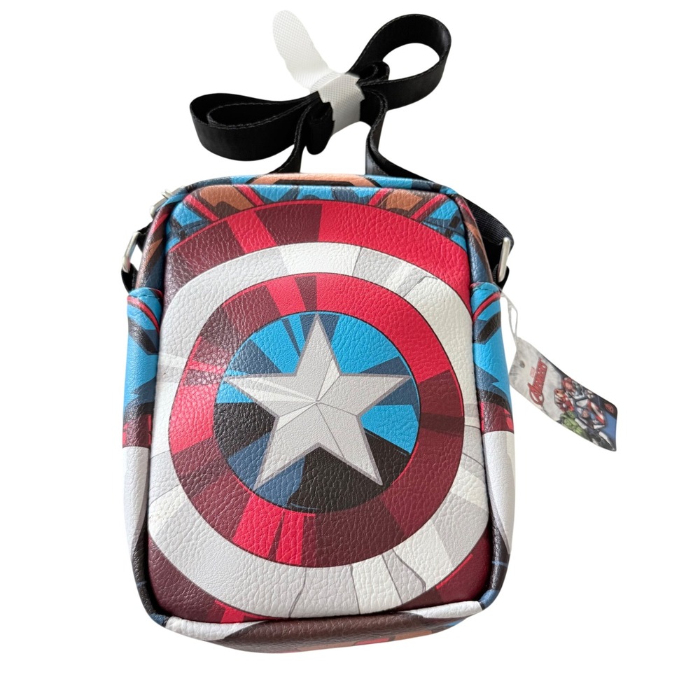Marvel Captain America Crossbody Bag Red Blue Shield Faux Leather Messenger NWT